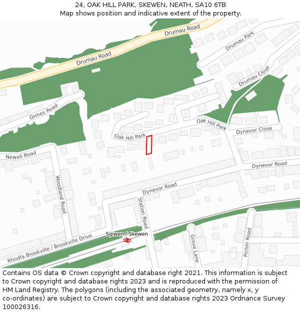 24, OAK HILL PARK, SKEWEN, NEATH, SA10 6TB: Location map and indicative extent of plot
