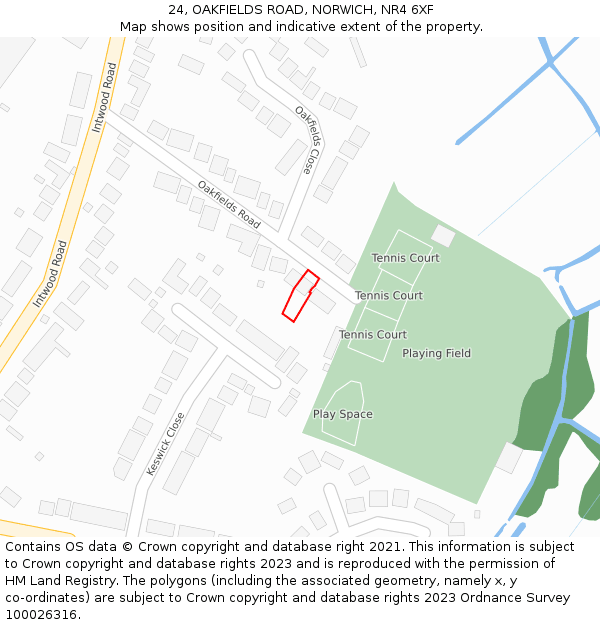 24, OAKFIELDS ROAD, NORWICH, NR4 6XF: Location map and indicative extent of plot