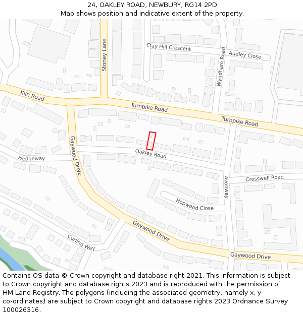 24, OAKLEY ROAD, NEWBURY, RG14 2PD: Location map and indicative extent of plot