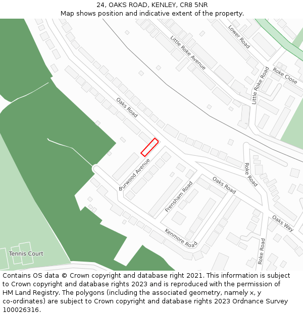 24, OAKS ROAD, KENLEY, CR8 5NR: Location map and indicative extent of plot