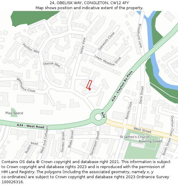 24, OBELISK WAY, CONGLETON, CW12 4FY: Location map and indicative extent of plot