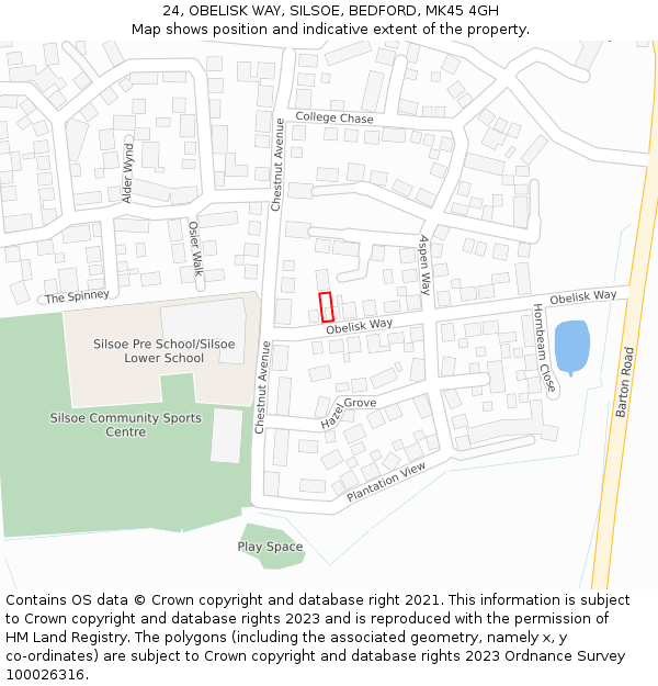 24, OBELISK WAY, SILSOE, BEDFORD, MK45 4GH: Location map and indicative extent of plot