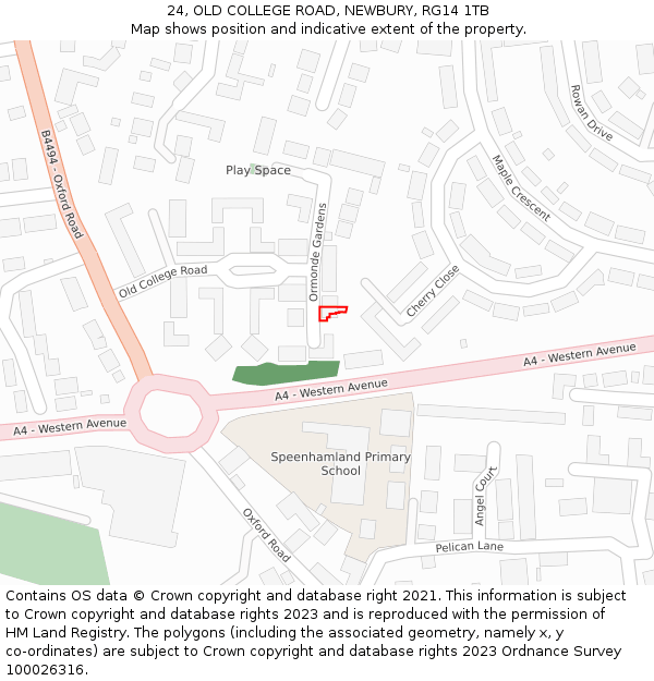 24, OLD COLLEGE ROAD, NEWBURY, RG14 1TB: Location map and indicative extent of plot