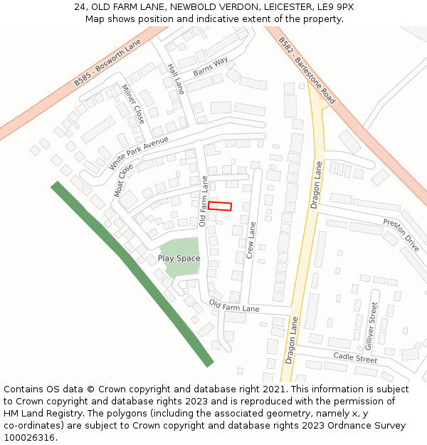 24, OLD FARM LANE, NEWBOLD VERDON, LEICESTER, LE9 9PX: Location map and indicative extent of plot