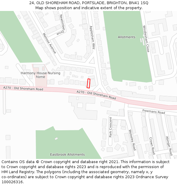 24, OLD SHOREHAM ROAD, PORTSLADE, BRIGHTON, BN41 1SQ: Location map and indicative extent of plot