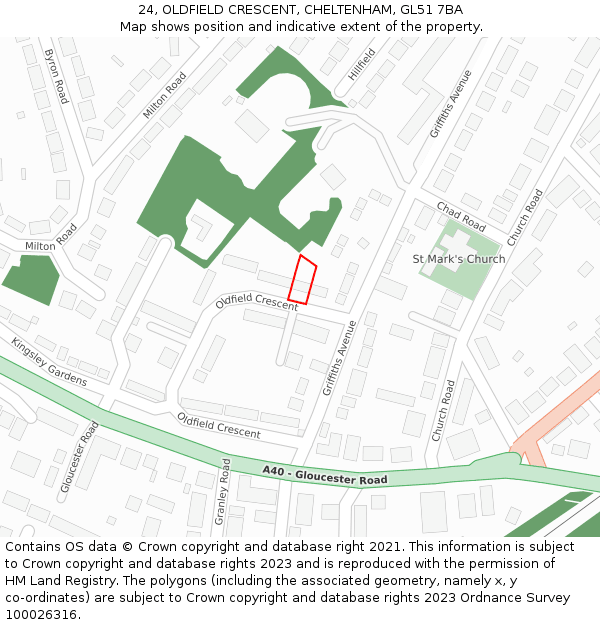 24, OLDFIELD CRESCENT, CHELTENHAM, GL51 7BA: Location map and indicative extent of plot