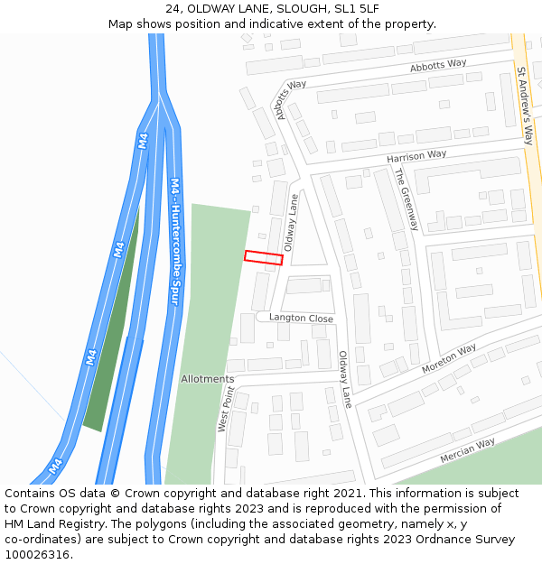 24, OLDWAY LANE, SLOUGH, SL1 5LF: Location map and indicative extent of plot