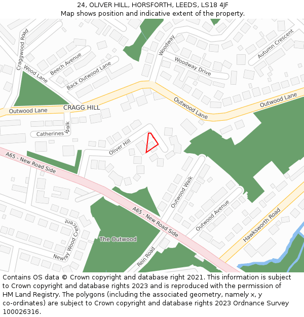 24, OLIVER HILL, HORSFORTH, LEEDS, LS18 4JF: Location map and indicative extent of plot