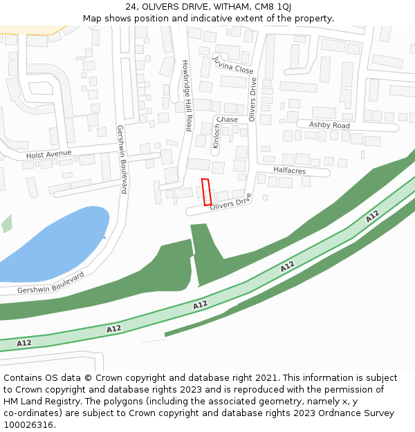 24, OLIVERS DRIVE, WITHAM, CM8 1QJ: Location map and indicative extent of plot