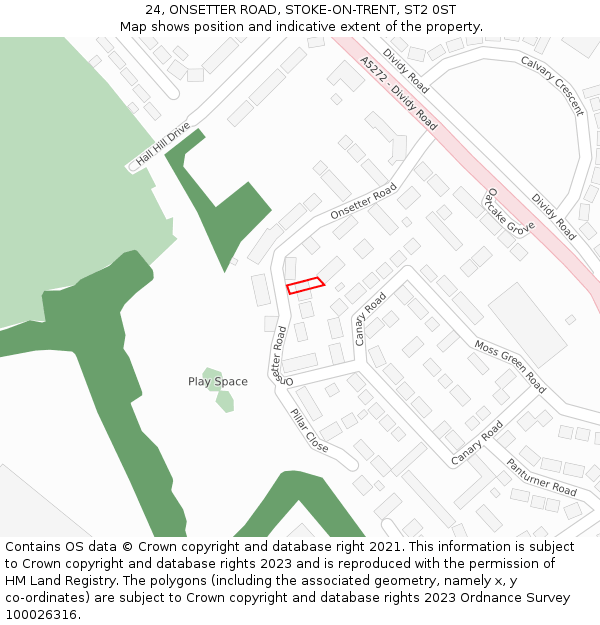 24, ONSETTER ROAD, STOKE-ON-TRENT, ST2 0ST: Location map and indicative extent of plot