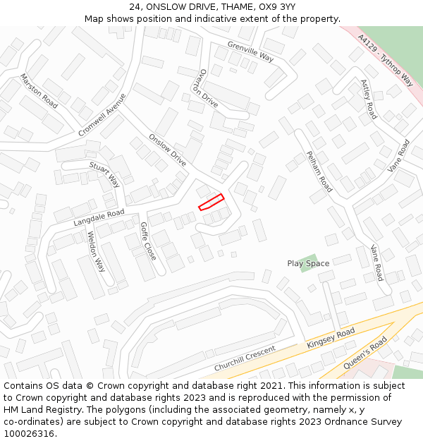 24, ONSLOW DRIVE, THAME, OX9 3YY: Location map and indicative extent of plot
