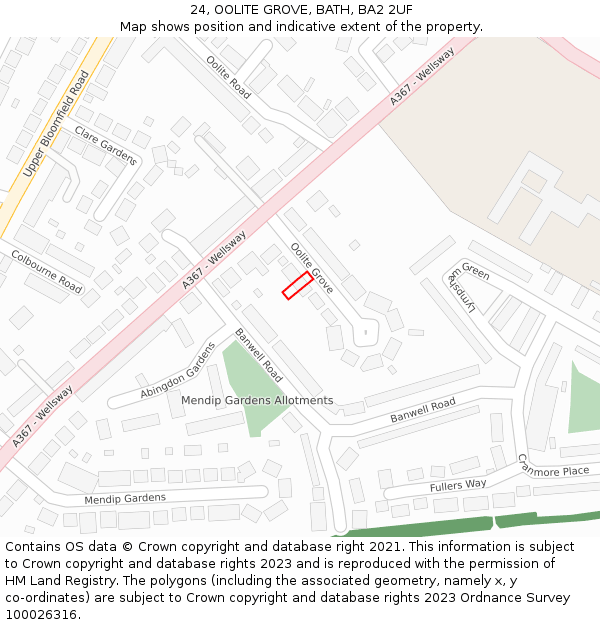 24, OOLITE GROVE, BATH, BA2 2UF: Location map and indicative extent of plot