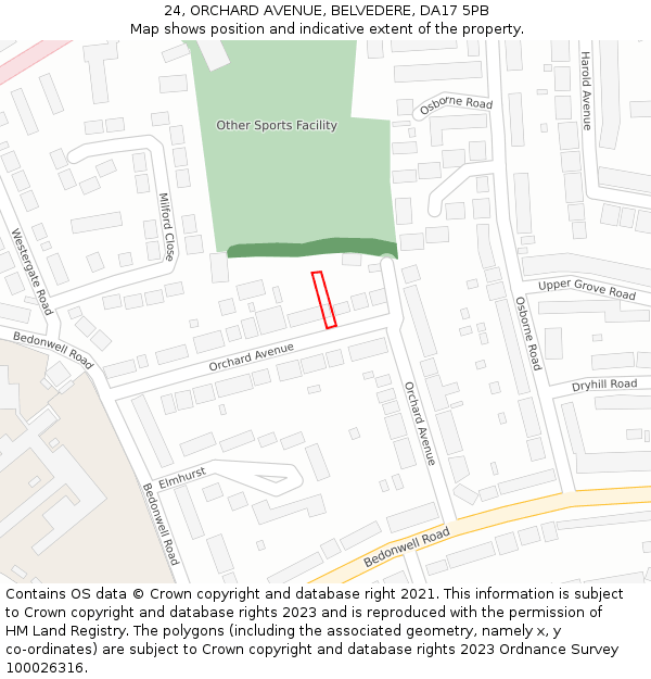 24, ORCHARD AVENUE, BELVEDERE, DA17 5PB: Location map and indicative extent of plot