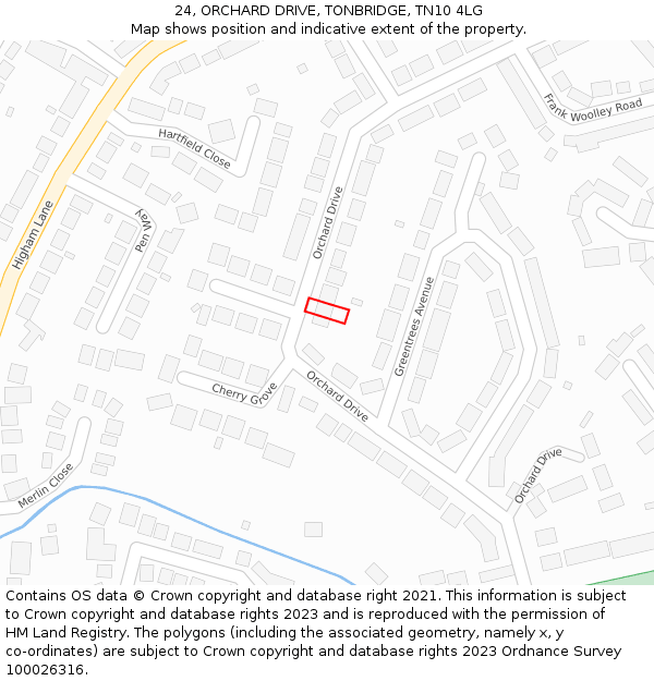 24, ORCHARD DRIVE, TONBRIDGE, TN10 4LG: Location map and indicative extent of plot