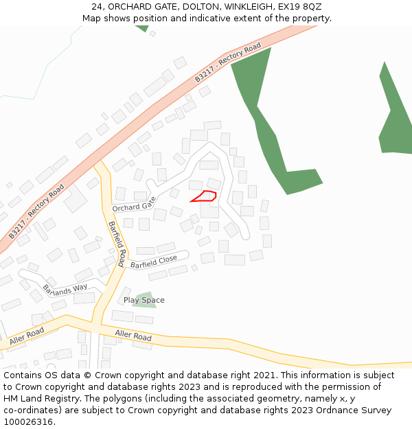 24, ORCHARD GATE, DOLTON, WINKLEIGH, EX19 8QZ: Location map and indicative extent of plot