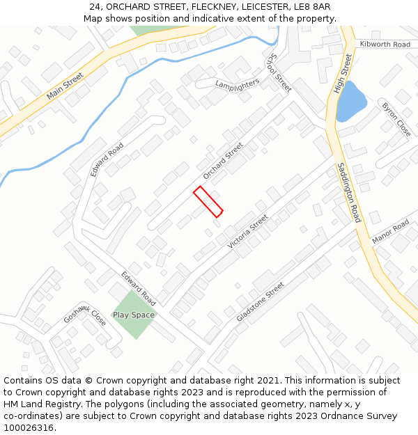 24, ORCHARD STREET, FLECKNEY, LEICESTER, LE8 8AR: Location map and indicative extent of plot