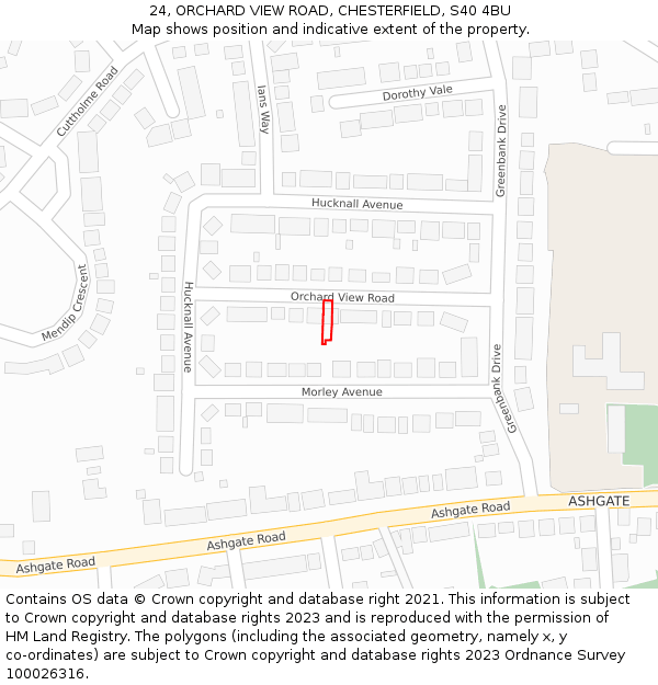24, ORCHARD VIEW ROAD, CHESTERFIELD, S40 4BU: Location map and indicative extent of plot