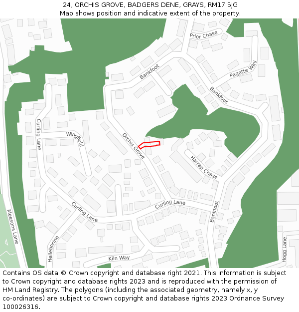 24, ORCHIS GROVE, BADGERS DENE, GRAYS, RM17 5JG: Location map and indicative extent of plot