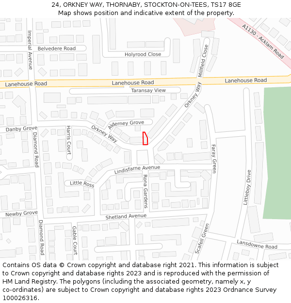 24, ORKNEY WAY, THORNABY, STOCKTON-ON-TEES, TS17 8GE: Location map and indicative extent of plot