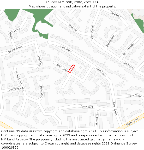 24, ORRIN CLOSE, YORK, YO24 2RA: Location map and indicative extent of plot