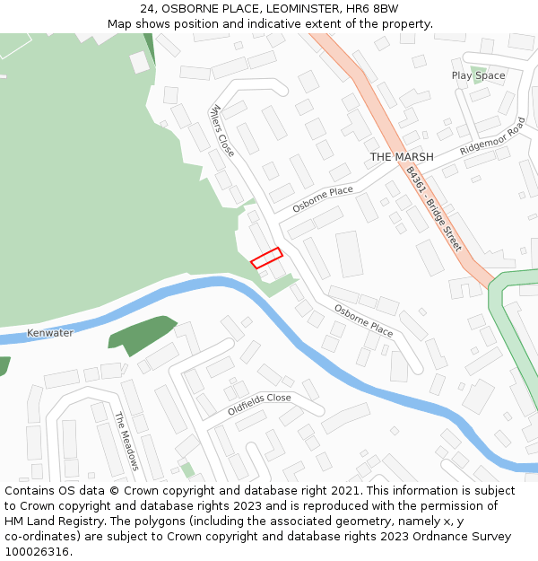 24, OSBORNE PLACE, LEOMINSTER, HR6 8BW: Location map and indicative extent of plot