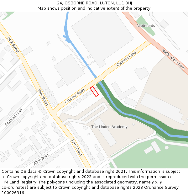 24, OSBORNE ROAD, LUTON, LU1 3HJ: Location map and indicative extent of plot