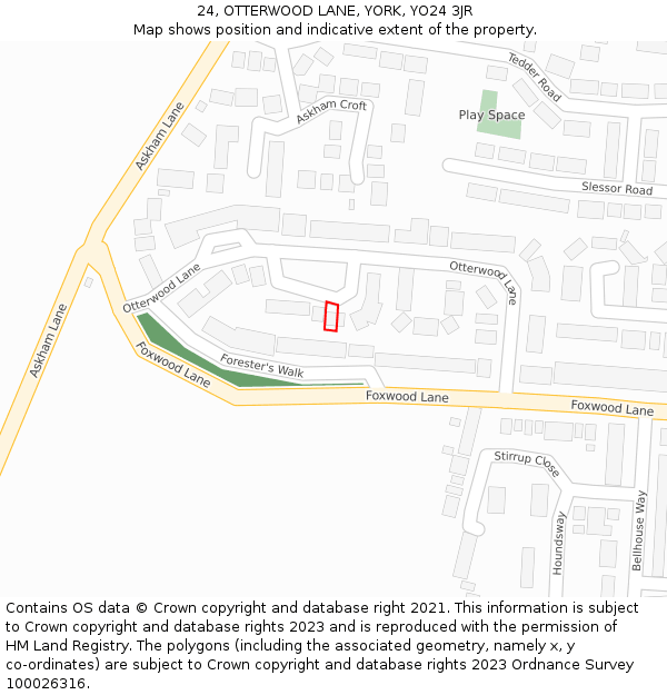 24, OTTERWOOD LANE, YORK, YO24 3JR: Location map and indicative extent of plot