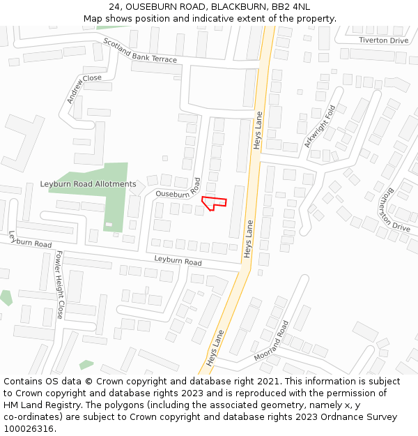 24, OUSEBURN ROAD, BLACKBURN, BB2 4NL: Location map and indicative extent of plot