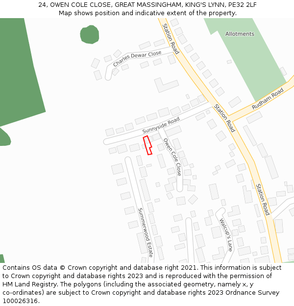 24, OWEN COLE CLOSE, GREAT MASSINGHAM, KING'S LYNN, PE32 2LF: Location map and indicative extent of plot