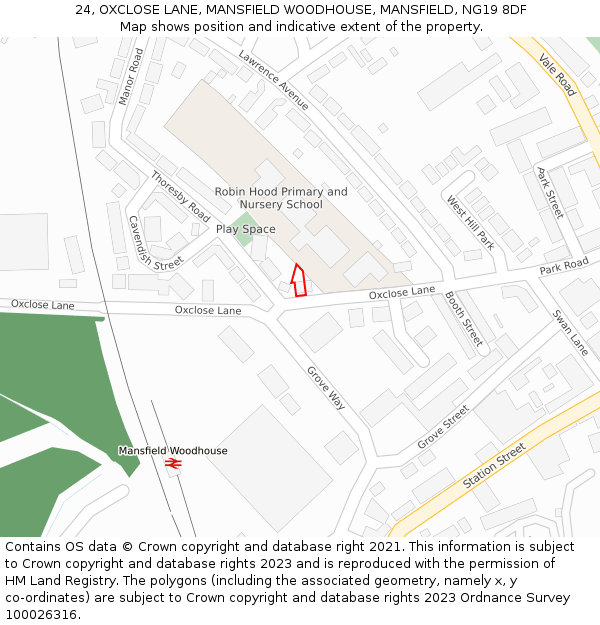 24, OXCLOSE LANE, MANSFIELD WOODHOUSE, MANSFIELD, NG19 8DF: Location map and indicative extent of plot