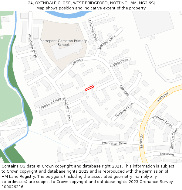 24, OXENDALE CLOSE, WEST BRIDGFORD, NOTTINGHAM, NG2 6SJ: Location map and indicative extent of plot