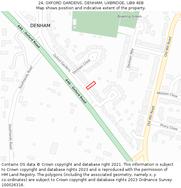 24, OXFORD GARDENS, DENHAM, UXBRIDGE, UB9 4EB: Location map and indicative extent of plot