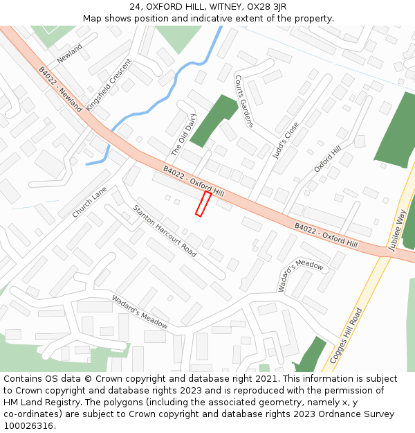 24, OXFORD HILL, WITNEY, OX28 3JR: Location map and indicative extent of plot