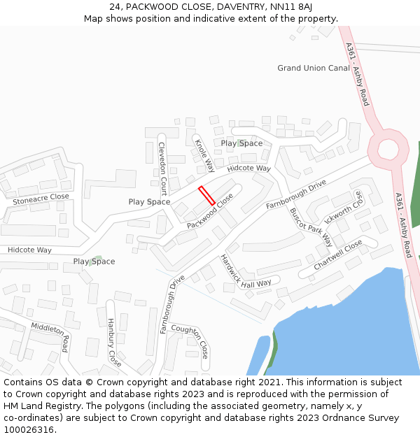 24, PACKWOOD CLOSE, DAVENTRY, NN11 8AJ: Location map and indicative extent of plot