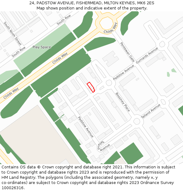 24, PADSTOW AVENUE, FISHERMEAD, MILTON KEYNES, MK6 2ES: Location map and indicative extent of plot