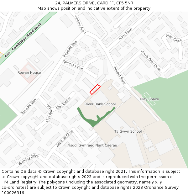 24, PALMERS DRIVE, CARDIFF, CF5 5NR: Location map and indicative extent of plot