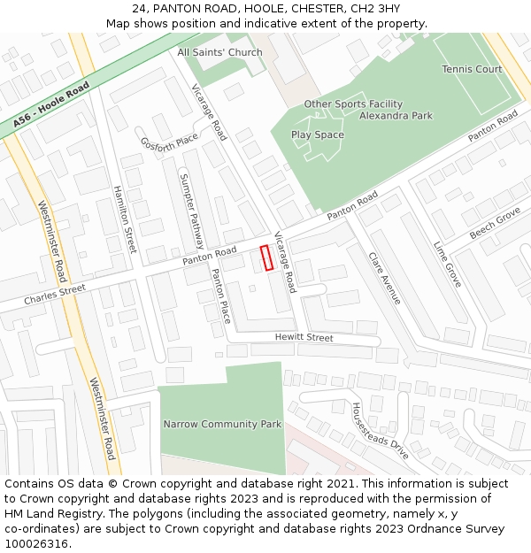 24, PANTON ROAD, HOOLE, CHESTER, CH2 3HY: Location map and indicative extent of plot