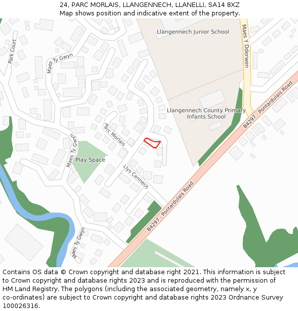 24, PARC MORLAIS, LLANGENNECH, LLANELLI, SA14 8XZ: Location map and indicative extent of plot