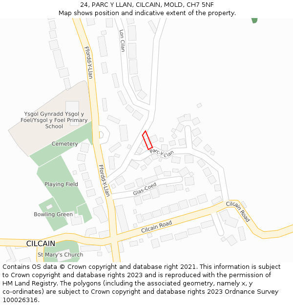 24, PARC Y LLAN, CILCAIN, MOLD, CH7 5NF: Location map and indicative extent of plot