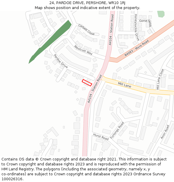 24, PARDOE DRIVE, PERSHORE, WR10 1RJ: Location map and indicative extent of plot