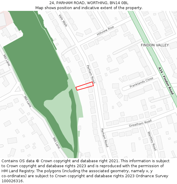 24, PARHAM ROAD, WORTHING, BN14 0BL: Location map and indicative extent of plot