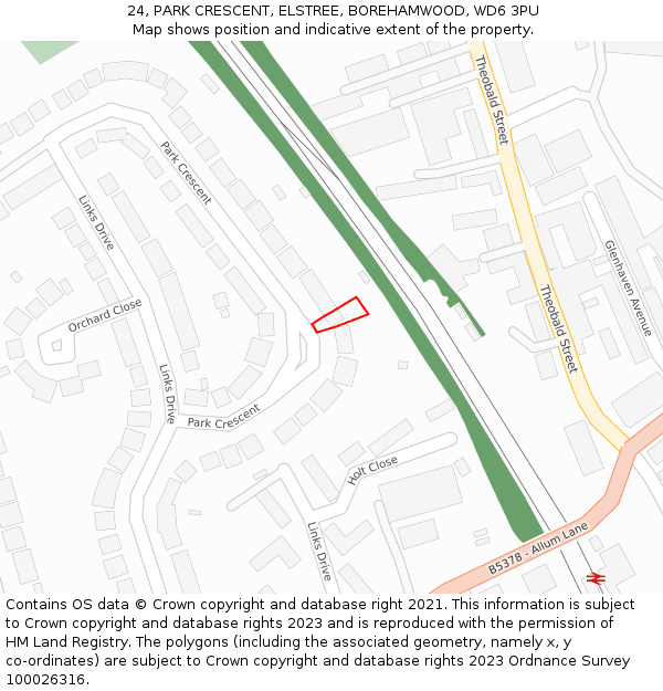 24, PARK CRESCENT, ELSTREE, BOREHAMWOOD, WD6 3PU: Location map and indicative extent of plot