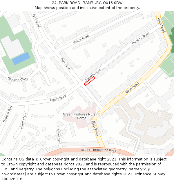 24, PARK ROAD, BANBURY, OX16 0DW: Location map and indicative extent of plot