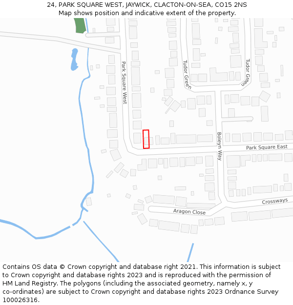 24, PARK SQUARE WEST, JAYWICK, CLACTON-ON-SEA, CO15 2NS: Location map and indicative extent of plot