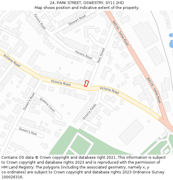 24, PARK STREET, OSWESTRY, SY11 2HD: Location map and indicative extent of plot