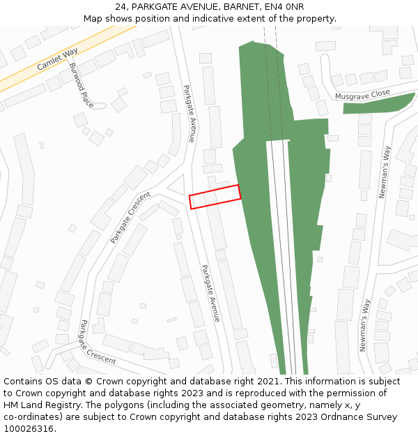 24, PARKGATE AVENUE, BARNET, EN4 0NR: Location map and indicative extent of plot