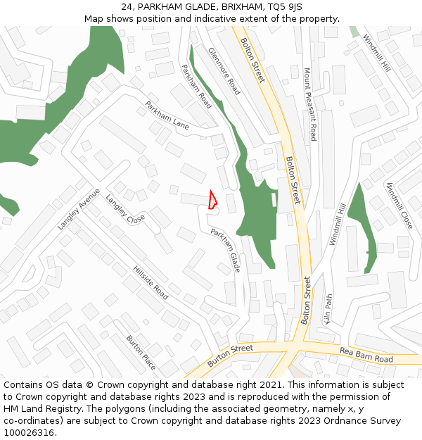 24, PARKHAM GLADE, BRIXHAM, TQ5 9JS: Location map and indicative extent of plot