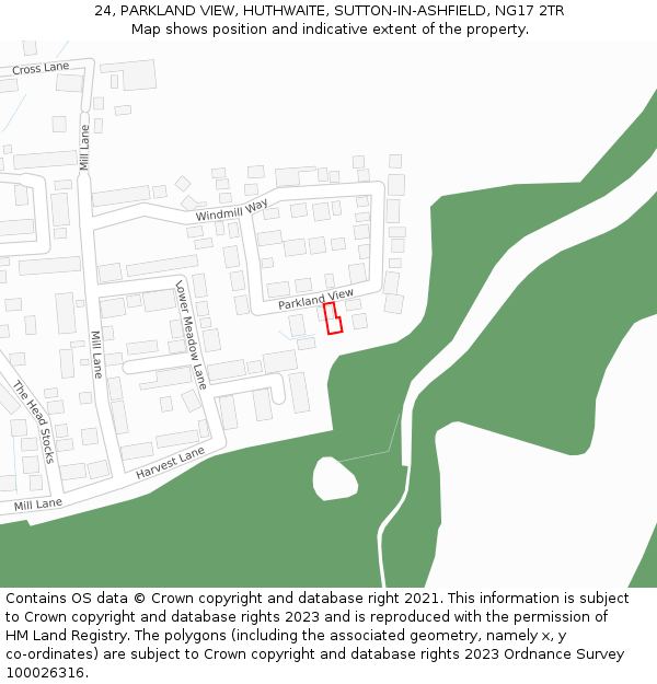 24, PARKLAND VIEW, HUTHWAITE, SUTTON-IN-ASHFIELD, NG17 2TR: Location map and indicative extent of plot