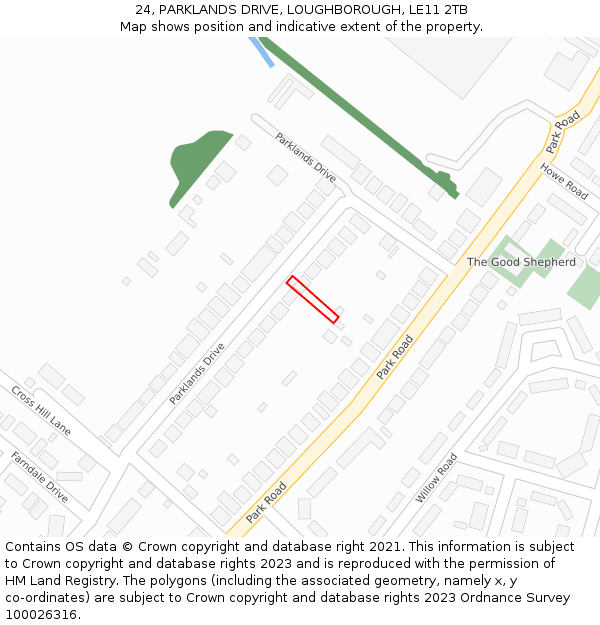 24, PARKLANDS DRIVE, LOUGHBOROUGH, LE11 2TB: Location map and indicative extent of plot