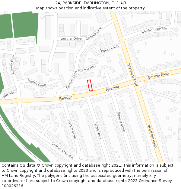 24, PARKSIDE, DARLINGTON, DL1 4JR: Location map and indicative extent of plot